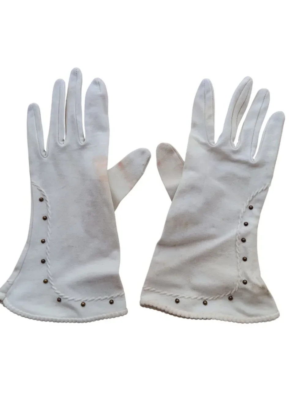Vintage White CLoth 1960's Studded Gloves With Rivet Detail Womens Size 6.5